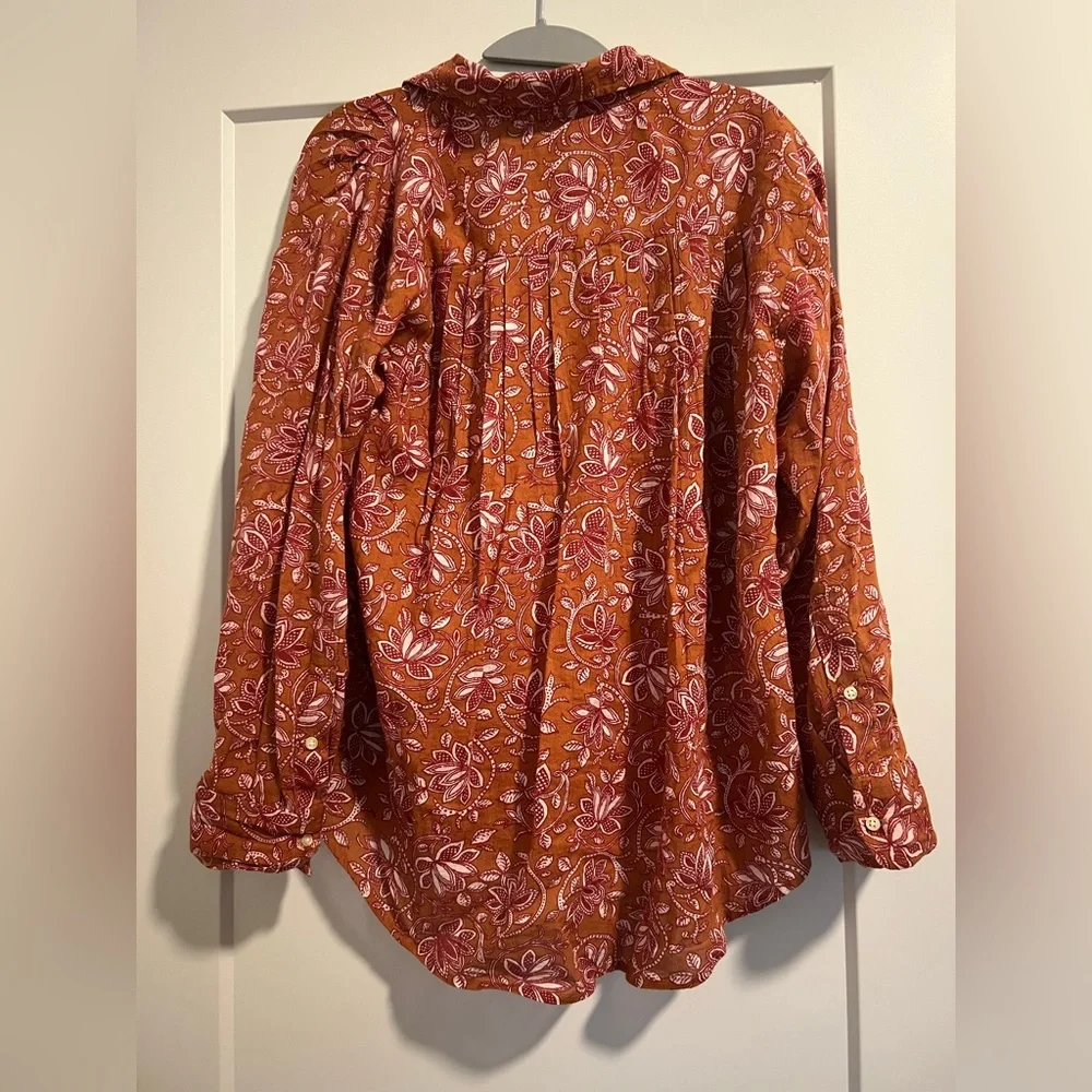 THE GREAT. Brown and White Casual Button Down Shirt Relaxed Fit - Picture 3 of 3